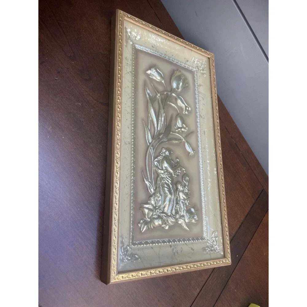 Vtg 1950's Four Seasons Metalcraft Spring - 3D Flowers Victorian Framed Wall Art